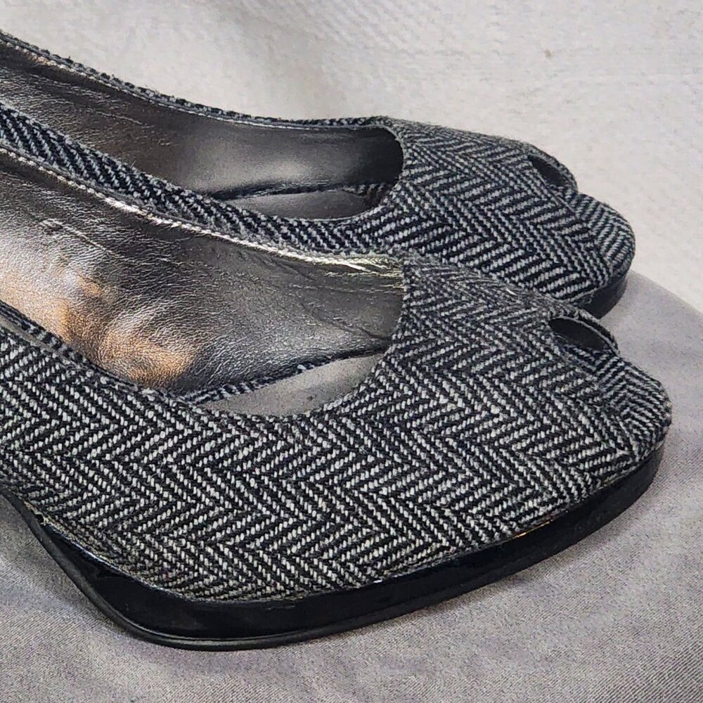 Candie's Grey Black Tweed SeeMe 3" Peep Toe Non Slick Sole Dress Pumps Size 7M - Picture 8 of 16